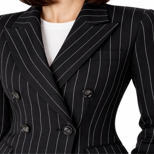 Abrigo Largo Casual de Mujer con Rayas Finas, Cierre de Botón, Corte Entallado, Ecológico, de Poliéster Suave, Calidad de Exportación - Product Image 5