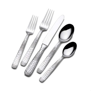 Juego de cubiertos reutilizables para restaurante con mango martillado grueso de oro rosa, juego de cubiertos de boda de acero inoxidable - Product Image 4