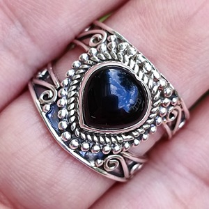 Black Onyx <b>Ring</b> 925 Sterling <b>Silver</b> Handmade Boho <b>Statement</b> Promise <b>Ring</b> for Women, July Birthstone Heart Shape Jewelry - Product Image 4