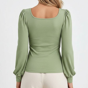 Haut élégant et sexy à col carré simple, manches longues, nouvelle mode automne-hiver pour femmes - Product Image 2