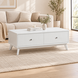 Elegante Mesa de Centro de Madera Blanca con 2 Cajones, Mesa Moderna Minimalista para Sala de Estar, Fabricante OEM ODM - Product Image 1