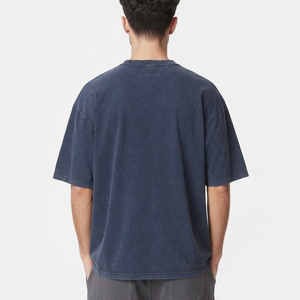 OEM ODM Supplier Men's Oversized Cotton T-<b>Shirt</b> <b>With</b> <b>Flame</b> Logo Print O-Neck Short Sleeve Casual Streetwear Blue Top - Product Image 3
