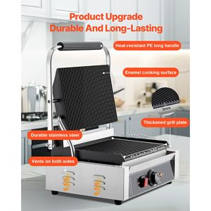 Grill Elettrico Commerciale per Panini 1800W in Acciaio Inox, Piastra per Sandwich con Controllo della Temperatura, Manico, 13 Pollici - Product Image 3