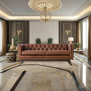 Blue Ocean Modern Tufted Genuine Leather Chesterfield Three Seat Modular Sectional Sofa Bed Accent Chair L-Shape Living Room - Product Image 1