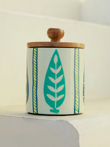 Pot à épices en bois naturel artisanal, écologique, avec couvercle en bois, motif feuille rétro, revêtement émaillé, récipient de stockage hermétique pour la cuisine - Product Image 2