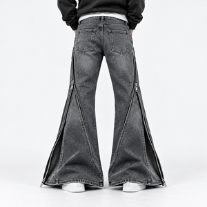 Pantalones Vaqueros Acampanados de Diseño Personalizado para Hombre, Estilo Lavado, OEM ODM, Moda Urbana, Algodón, Cierre de Cremallera, Parte Inferior Abierta - Product Image 2
