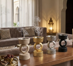 Golden Halo <b>Ring</b> Bakhoor Burner Incense Holder Luxe Ribbed Pedestal White Royals Edition Mubkhar with Modern Style Oud Aromatic - Product Image 4
