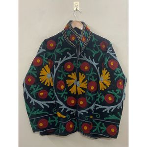 Hand Embroidered <b>Velvet</b> Cotton <b>Jacket</b> <b>Women</b> Mandarin Collar Full Sleeve Winter Bohemian Eye Pattern Open Front Coat - Product Image 6