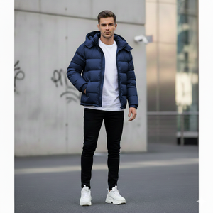 Veste bomber à capuche pour homme en toile antibactérienne de haute qualité avec logo personnalisé OEM, embossée, brillante pour l'hiver - Product Image 6