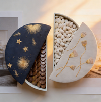 Boîte à dattes personnalisée en lin fait main de qualité supérieure, en forme de demi-lune, pour l'Aïd, le Ramadan, les mariages, avec logo brodé personnalisé, ART INDIAIS EXOTIQUE