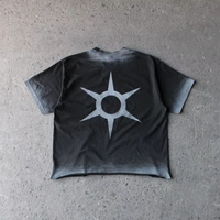 T-shirt noir à manches courtes pour homme, imprimé étoiles géométriques au dos, coupe oversize, style décontracté, col rond, en coton tricoté, séchage rapide