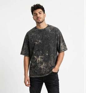 T-shirt décontracté sportif surdimensionné pour homme, lavage acide, manches courtes, haute qualité, 100 % coton molletonné, impression personnalisée unie - Product Image 4