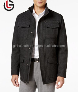 Abrigo de lana para hombre, mezcla de lana, estilo trench, con cuello de piel de zorro auténtica, ecológico, antiarrugas, para invierno, de botonadura sencilla. - Product Image 1