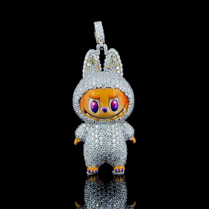 Colgante de moissanita con diseño de conejo de dibujos animados, plata 925, corte brillante redondo, microincrustaciones, dije temático, regalo unisex para enamorados - Product Image 3