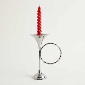 French Horn Taper Candle Holder Modern <b>Silver</b> Polished Aluminum Trumpet <b>Candlestick</b> for Holiday Table Decor Wedding Centerpiece - Product Image 1