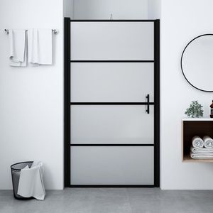 Puerta de Ducha de Vidrio Templado Negro de 39.4"x70.1" con Diseño Esmerilado - Product Image 1