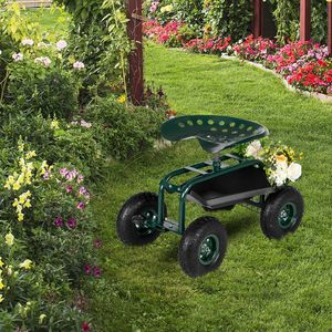 Sedile da Giardino con Ruote 75x45x47cm in Ferro con Manico Corto, Carrello da Esterno per Prato, Giardino, Cortile, Patio, Scooter, Sedile da Lavoro con Ruote per Giardinaggio - Product Image 2