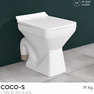 โถสุขภัณฑ์แบบชิ้นเดียว COCO S LUXURIOUS EWC รุ่นทรงยาว ดีไซน์ทันสมัย ระบบกดน้ำสองปุ่ม พร้อมฝารองนั่งแบบปิดนุ่มนวล ระบบ S-Trap ติดผนัง - Product Image 3