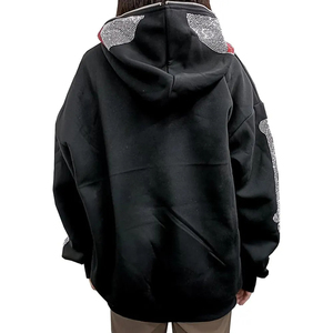 Sweat-shirt à capuche oversize noir pour homme, design crâne en strass, style gothique, fermeture éclair, manches régulières, tissu tricoté, style automne - Product Image 6