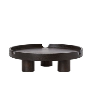 Hot selling <b>round</b> <b>wooden</b> serving tray with handle cut design thick base tray decorative platter for kitchen <b>dining</b> <b>table</b> display - Product Image 1