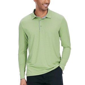 Chemise à manches longues pour homme, couleur unie, tricot en coton respirant, coupe décontractée, chemises de golf, technologie OPTI-Dri, protection solaire - Product Image 4