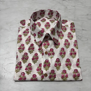 Classic <b>Long</b>-Sleeve Collarless Casual Shirt Featuring Floral Digital Printed Pattern 100% Cotton Summer Shirts - Product Image 4