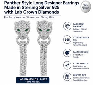 Modern Panther - Pendientes Largos con Borlas, Plata de Ley 925, Diamantes CVD, Joyería de Moda para Mujeres y Niñas - Product Image 1