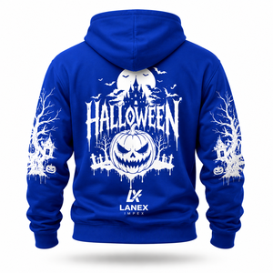 Custom Halloween Zipper Hoodie Unisex Heavyweight Fleece Hooded Jacket Featuring Vintage Ghost <b>Pumpkin</b> <b>Skeleton</b> Artwork OEM ODM - Product Image 3
