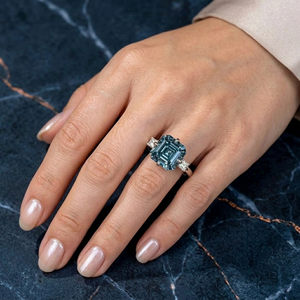 Direct <b>Ring</b> Manufacturer 14k White <b>Gold</b> 3 Carat Ascher Cut VVS Clarity Blue Moissanite Engagement <b>Ring</b> Three Stone Bridal <b>Ring</b> - Product Image 3