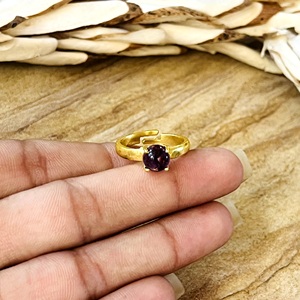 Anillos de Latón Minimalistas con Amatista, Anillos Boho de Latón para Mujer, Chapados en Oro de 18k, Anillos Delicados con Solitario para Venta al por Mayor/OEM/ODM - Product Image 3