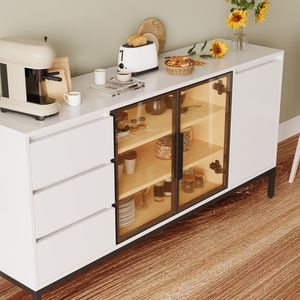 Kitchen Side Panel Storage Cabinet with 3 Drawers <b>Buffet</b> Console Display Rack with Room Doors Pantry Console <b>Table</b> - Product Image 3