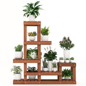 Estante para Plantas de Madera de 6 Niveles con Estructura Alta y Baja, Elegantes Estantes en Forma de Escalera - Product Image 4