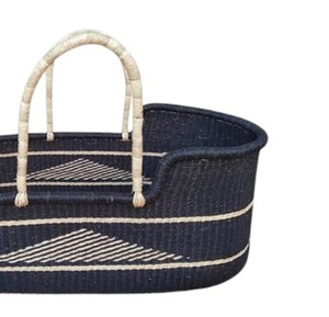 Export modern black patterned high wall seagrass <b>changing</b> <b>basket</b> including rattan <b>changing</b> kid <b>basket</b> with double straps - Product Image 2