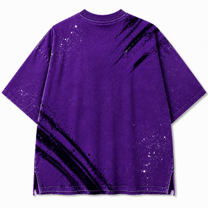 T-shirt surdimensionné personnalisé avec logo, manches courtes, coton violet, streetwear décontracté, motif imprimé sur le devant, col rond - Product Image 2