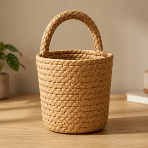 Handwoven Natural Jute <b>Wall</b> Hanging Storage <b>Basket</b> with Handle Rustic Woven Organizer for Home Kitchen Bathroom Living Room <b>Wall</b> - Product Image 5