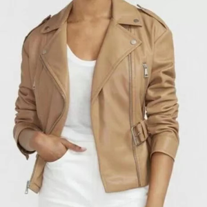 Chaqueta de piel de oveja cómoda para mujer, transpirable, antiarrugas, impermeable, ecológica, de primera calidad, ligera, con remaches - Product Image 1