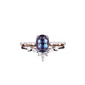 Vintage Oval Alexandrite Engagement Ring Set 925 Sterling Silver Rhodium Plated Claw Setting Bridal Ring - Product Image 1