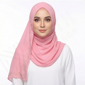 Hijab en Chiffon Lourd Uni de Haute Qualité avec Perles et Pierres, Foulard en Cristal Diamant, Doux, Respirant, Premium, Tendance et Élégant - Product Image 4