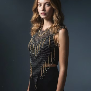 Luxury Handmade Chainmail Body Chain Jewelry <b>Top</b> Sleeveless Metallic Mesh Armor Dress for Women Party Clubwear <b>Festival</b> Outfit - Product Image 2