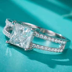 Custom 925 <b>Sterling</b> <b>Silver</b> Women's Wedding Anniversary <b>Ring</b> 6mm VVS D Color Asscher Cut Moissanite Rhodium Plated Prong <b>Set</b> - Product Image 4