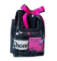 Sac fourre-tout transparent en PVC noir et rose avec motif floral, idéal pour le shopping, les cadeaux et l'emballage de boutique