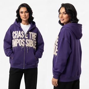 Drop-Shoulder Heavyweight 400GSM Terry Cotton Hoodie Women's Custom <b>Distressed</b> Embroidery Printed Hood <b>Top</b> Ladies Street Style - Product Image 3