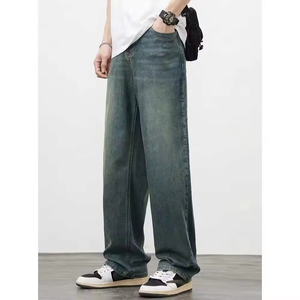 Cheap Price Streetwear High Street Mid Waist Denim <b>Jeans</b> Men Solid <b>Button</b> Long Straight Pants Washed Breathable Eco-Friendly - Product Image 1