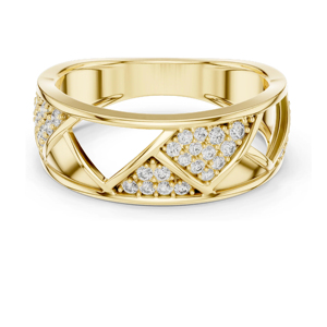 Geometric Diamond <b>Cocktail</b> <b>Ring</b> In Yellow <b>Gold</b> Pave Setting Luxury Unisex Engagement <b>Ring</b> - Product Image 3