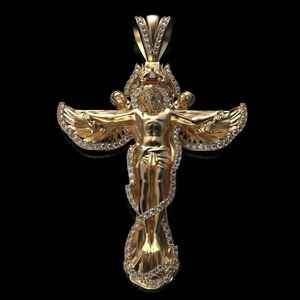 18K <b>Solid</b> <b>Gold</b> Jesus Crucifix <b>Pendant</b> With Diamond Accents Religious Christian Cross Charm Unisex Fine Jewelry - Product Image 1