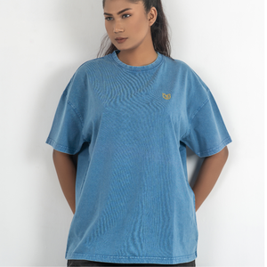 Front Logo blue color 100% Cotton T-<b>Shirt</b> o-Neck Short Sleeve regular Size Women's Regular Fit Solid Color Jersey Fabric Casual - Product Image 1