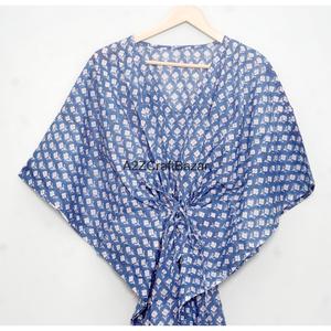 Vestido Kaftan Indio Hecho a Mano con Estampado Floral, Transpirable y de Secado Rápido, Ropa Casual de Playa para Mujer, 100% Algodón, Otoño-Primavera - Product Image 6