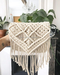 Bolso de Mano Plegable Duradero con Flecos de Macramé Hechos a Mano y Cuentas de Seda, con Cierre Magnético para Mujer - Product Image 2