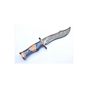 Cuchillo de Caza de Acero de Damasco Premium de Alta Gama con Mango de Madera Azul, Hoja Fija, Cuchillo de Supervivencia para Campamento al Aire Libre - Product Image 5