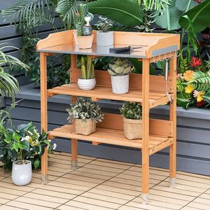 Stazione di lavoro panca da giardino in legno con gancio per lo stoccaggio - Product Image 2